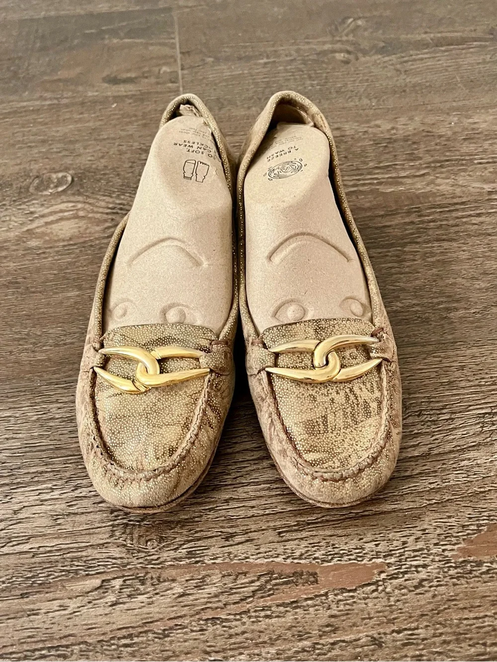 Stuart Weitzman Gold Bit Tan Loafers
